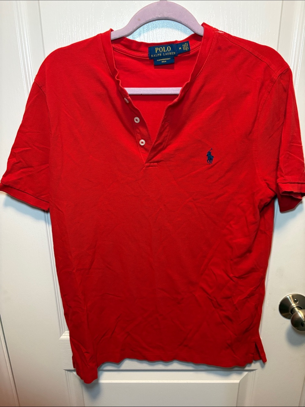 Polo by Ralph Lauren Red Short-Sleeve Henley with Navy Pony